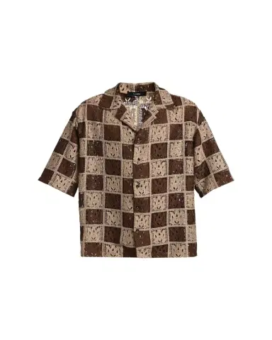 AMIRI Men's Crochet MA-Knit Checkerboard Short-Sleeve Shirt | Thumbnail 1