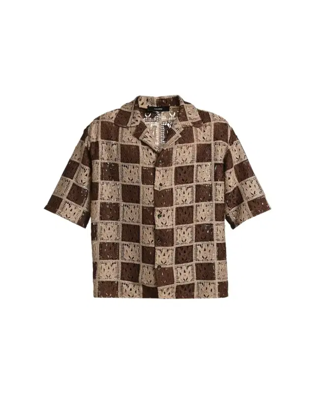 Men's Crochet MA-Knit Checkerboard Short-Sleeve Shirt