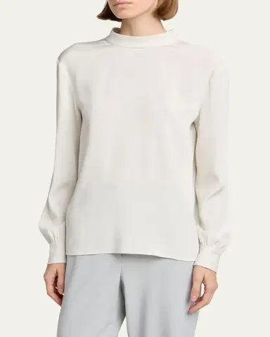Giorgio Armani Neck-Tie Long-Sleeve Silk Top | Thumbnail 4 Giorgio Armani Neck-Tie Long-Sleeve Silk Top | Thumbnail 4