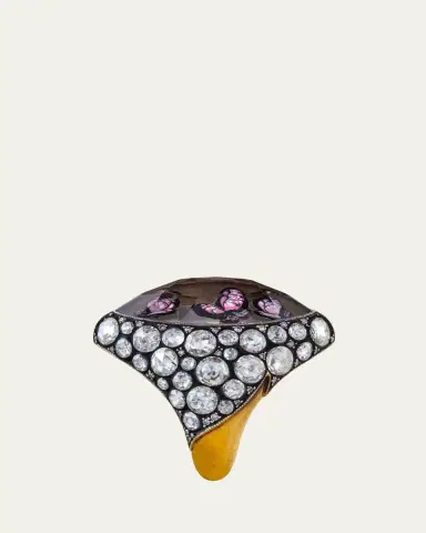 SEVAN BICAKCI 24K Yellow Gold and Silver Carved Butterfly Ring with Diamonds | Thumbnail 2