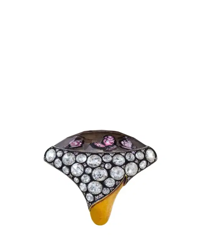 Sevan Bicakci 24K Yellow Gold and Silver Carved Butterfly Ring with Diamonds