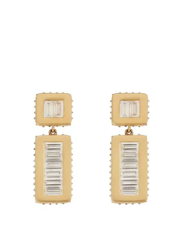 ILEANA MAKRI 18K Yellow Gold Inverted Oblong Tile Earrings with Baguette Diamonds