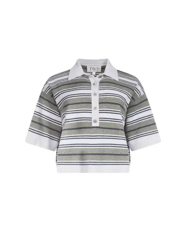 TWP Striped Cashmere Polo Sweater