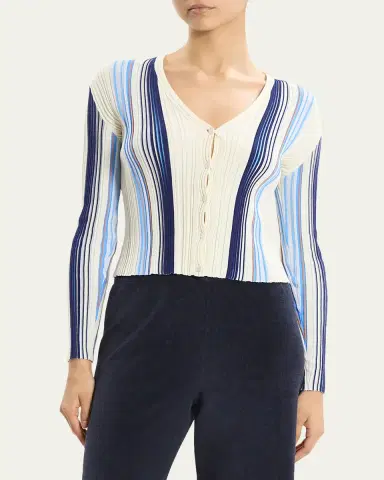 Theory Striped Long-Sleeve Knit Cardigan | Thumbnail 4 Theory Striped Long-Sleeve Knit Cardigan | Thumbnail 4
