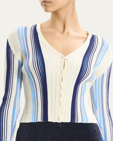 Theory Striped Long-Sleeve Knit Cardigan | Thumbnail 5 Theory Striped Long-Sleeve Knit Cardigan | Thumbnail 5