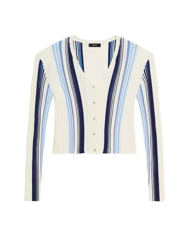 Theory Striped Long-Sleeve Knit Cardigan