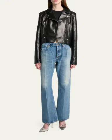 Balenciaga Mid-Rise Faded Denim Straight-Leg Jeans | Thumbnail 2