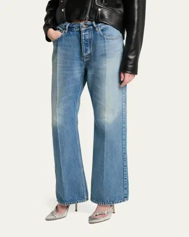 Balenciaga Mid-Rise Faded Denim Straight-Leg Jeans | Thumbnail 4