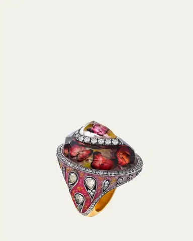 SEVAN BICAKCI 24K Yellow Gold Carved Citrine Peacock and Diamond Ring | Thumbnail 2