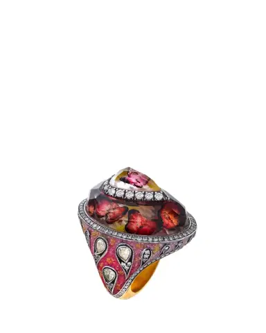 SEVAN BICAKCI 24K Yellow Gold Carved Citrine Peacock and Diamond Ring | Thumbnail 1