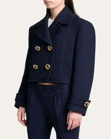 Balenciaga Double-Breasted Textured Wool Short Peacoat | Thumbnail 4 Balenciaga Double-Breasted Textured Wool Short Peacoat | Thumbnail 4