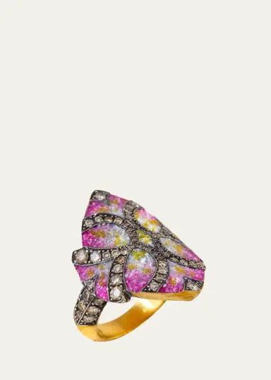 SEVAN BICAKCI 24K Yellow Gold and Silver Diamond and Pink Gradient Ring | Thumbnail 2