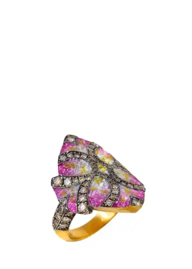 SEVAN BICAKCI 24K Yellow Gold and Silver Diamond and Pink Gradient Ring | Thumbnail 1