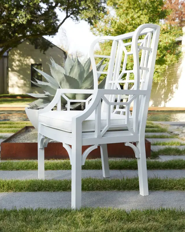 Neiman Marcus Tamsin White Chinoiserie Outdoor Wing Chair