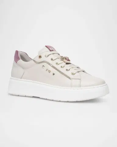 NeroGiardini Leather Retro Jeweled Low-Top Sneakers | Thumbnail 2
