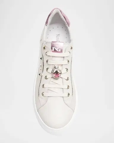 NeroGiardini Leather Retro Jeweled Low-Top Sneakers | Thumbnail 5