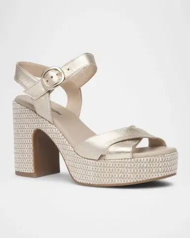 NeroGiardini Metallic Leather Criss-Cross Strap Woven Platform Sandals | Thumbnail 2