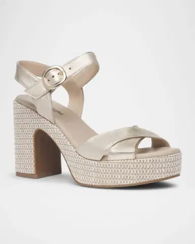 NeroGiardini Metallic Leather Criss-Cross Strap Woven Platform Sandals | Thumbnail 3