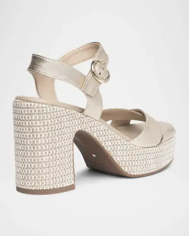 NeroGiardini Metallic Leather Criss-Cross Strap Woven Platform Sandals | Thumbnail 4