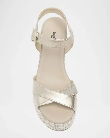 NeroGiardini Metallic Leather Criss-Cross Strap Woven Platform Sandals | Thumbnail 5