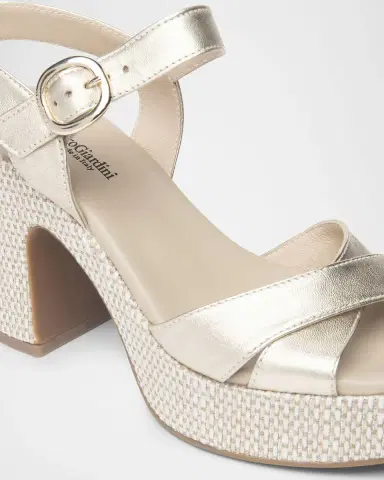 NeroGiardini Metallic Leather Criss-Cross Strap Woven Platform Sandals | Thumbnail 6