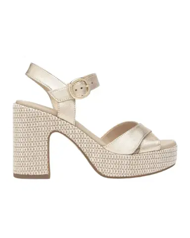 NeroGiardini Metallic Leather Criss-Cross Strap Woven Platform Sandals | Thumbnail 1