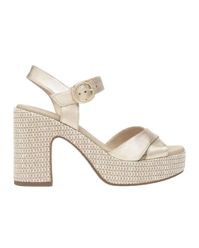 NeroGiardini Metallic Leather Criss-Cross Strap Woven Platform Sandals