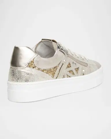 NeroGiardini Metallic Leather Side-Zip Sneakers | Thumbnail 3