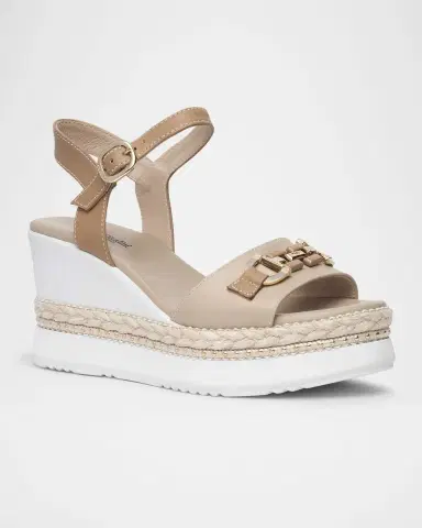 NeroGiardini Leather Horsebit Roped Platform Wedge Sandals | Thumbnail 2