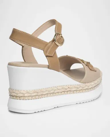 NeroGiardini Leather Horsebit Roped Platform Wedge Sandals | Thumbnail 3