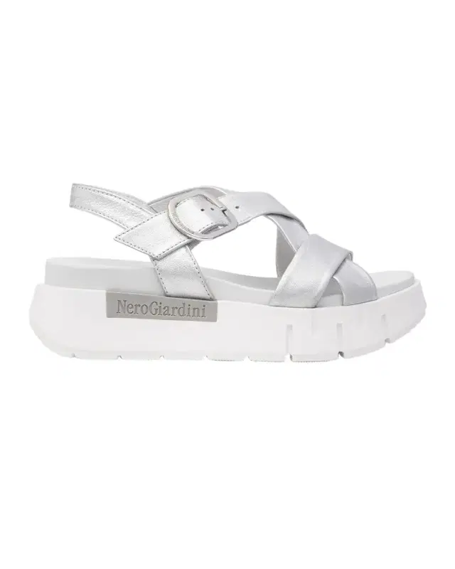 NeroGiardini Metallic Crisscross Wedge Platform Sandals