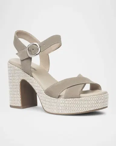 NeroGiardini Suede Criss-Cross Strap Woven Platform Sandals | Thumbnail 2