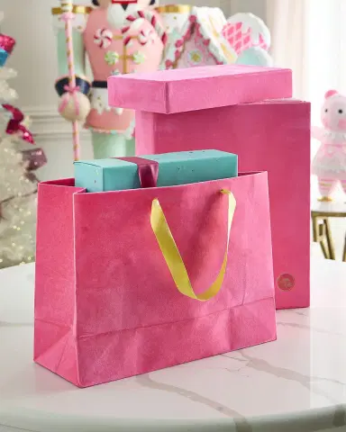 Glitterville Patisserie Large Neon Pink Flocked Gift Bags, Set of 10 | Thumbnail 1