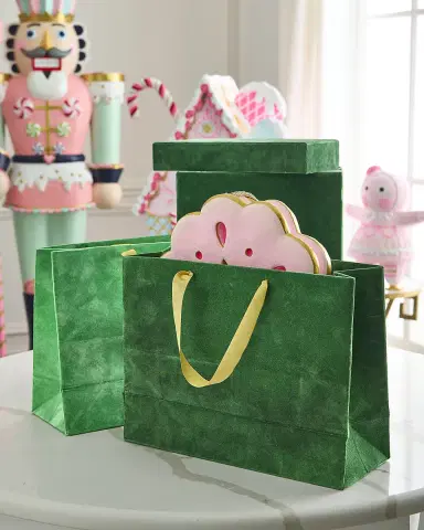 Glitterville Patisserie Large Green Flocked Gift Bags, Set of 10 | Thumbnail 1 Glitterville Patisserie Large Green Flocked Gift Bags, Set of 10 | Thumbnail 1