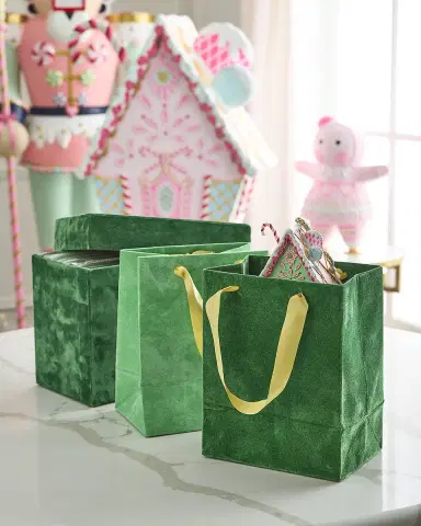 Glitterville Patisserie Green Flocked Gift Bags, Set of 10 | Thumbnail 1 Glitterville Patisserie Green Flocked Gift Bags, Set of 10 | Thumbnail 1