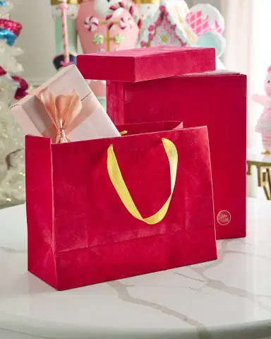 Glitterville Patisserie Large Red Flocked Gift Bags, Set of 10 | Thumbnail 1