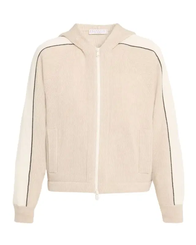 Brunello Cucinelli Monili-Trim Cashmere Rib Zip Sport Hoodie
