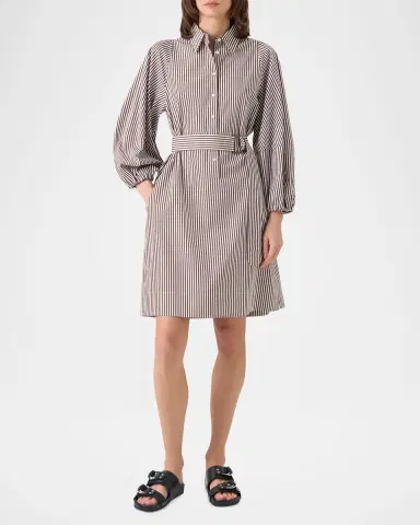 Akris punto Striped Cotton Poplin Belted Balloon-Sleeve Shirtdress | Thumbnail 2 Akris punto Striped Cotton Poplin Belted Balloon-Sleeve Shirtdress | Thumbnail 2