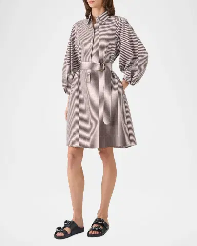 Akris punto Striped Cotton Poplin Belted Balloon-Sleeve Shirtdress | Thumbnail 4 Akris punto Striped Cotton Poplin Belted Balloon-Sleeve Shirtdress | Thumbnail 4