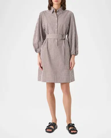 Akris punto Striped Cotton Poplin Belted Balloon-Sleeve Shirtdress | Thumbnail 6 Akris punto Striped Cotton Poplin Belted Balloon-Sleeve Shirtdress | Thumbnail 6