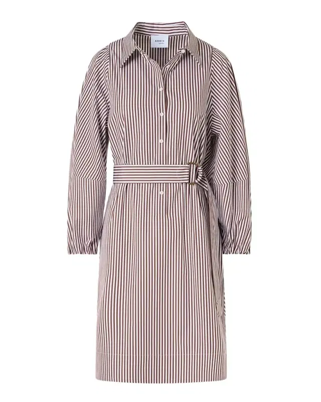 Akris punto Striped Cotton Poplin Belted Balloon-Sleeve Shirtdress