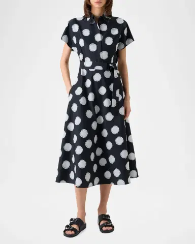 Akris punto Fringed Polka Dot Jacquard Belted Midi Shirtdress | Thumbnail 2