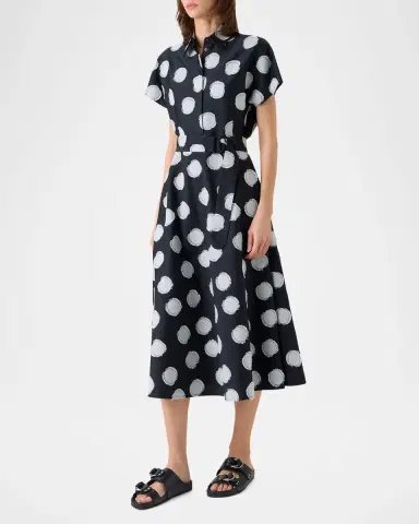 Akris punto Fringed Polka Dot Jacquard Belted Midi Shirtdress | Thumbnail 4