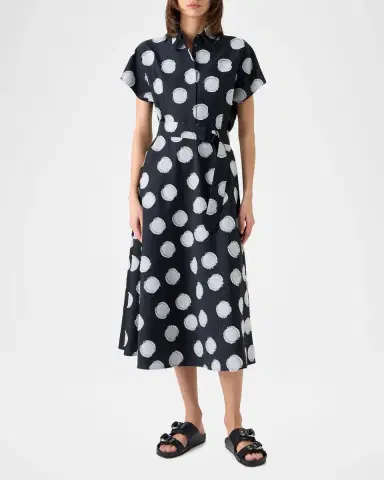 Akris punto Fringed Polka Dot Jacquard Belted Midi Shirtdress | Thumbnail 6