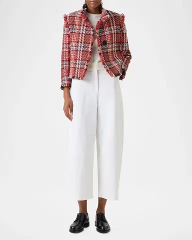 Akris punto Multi-Color Check Fringed Tweed Single-Breasted Jacket | Thumbnail 2 Akris punto Multi-Color Check Fringed Tweed Single-Breasted Jacket | Thumbnail 2