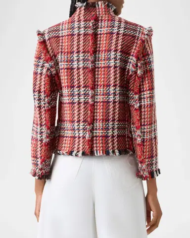 Akris punto Multi-Color Check Fringed Tweed Single-Breasted Jacket | Thumbnail 3 Akris punto Multi-Color Check Fringed Tweed Single-Breasted Jacket | Thumbnail 3
