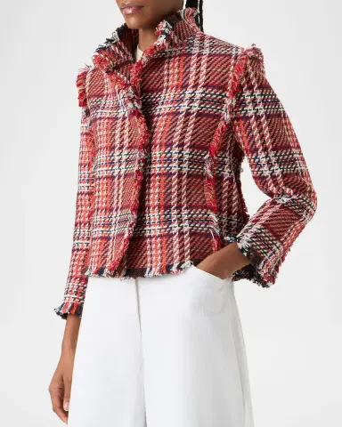 Akris punto Multi-Color Check Fringed Tweed Single-Breasted Jacket | Thumbnail 4 Akris punto Multi-Color Check Fringed Tweed Single-Breasted Jacket | Thumbnail 4