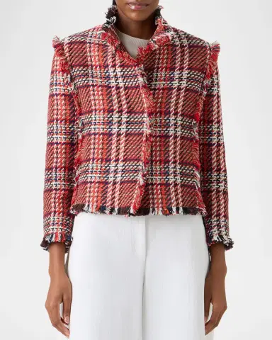 Akris punto Multi-Color Check Fringed Tweed Single-Breasted Jacket | Thumbnail 6 Akris punto Multi-Color Check Fringed Tweed Single-Breasted Jacket | Thumbnail 6
