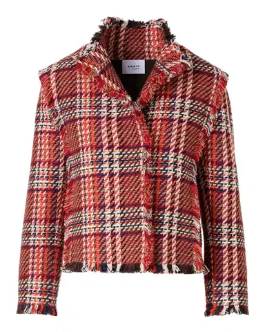 Akris punto Multi-Color Check Fringed Tweed Single-Breasted Jacket | Thumbnail 1 Akris punto Multi-Color Check Fringed Tweed Single-Breasted Jacket | Thumbnail 1