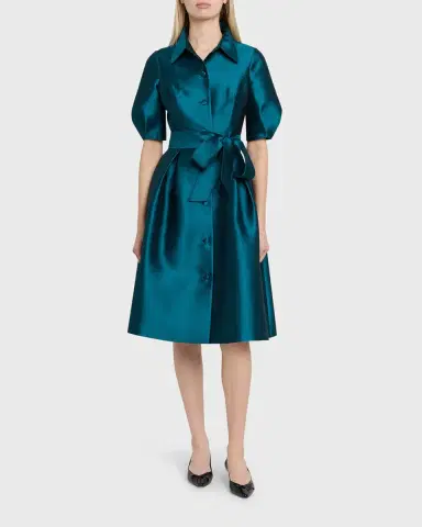 Rickie Freeman for Teri Jon Puff-Sleeve Pique Faille Shirtdress | Thumbnail 2 Rickie Freeman for Teri Jon Puff-Sleeve Pique Faille Shirtdress | Thumbnail 2